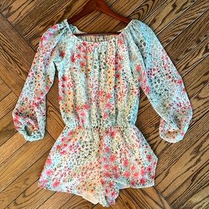 The Vanity Room Women's Small Romper Shorts Floral Lined Semi Sheer 3/4 Sleeves